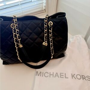 Michael Kors Black Quilted Shoulder Bag with Gold Chain